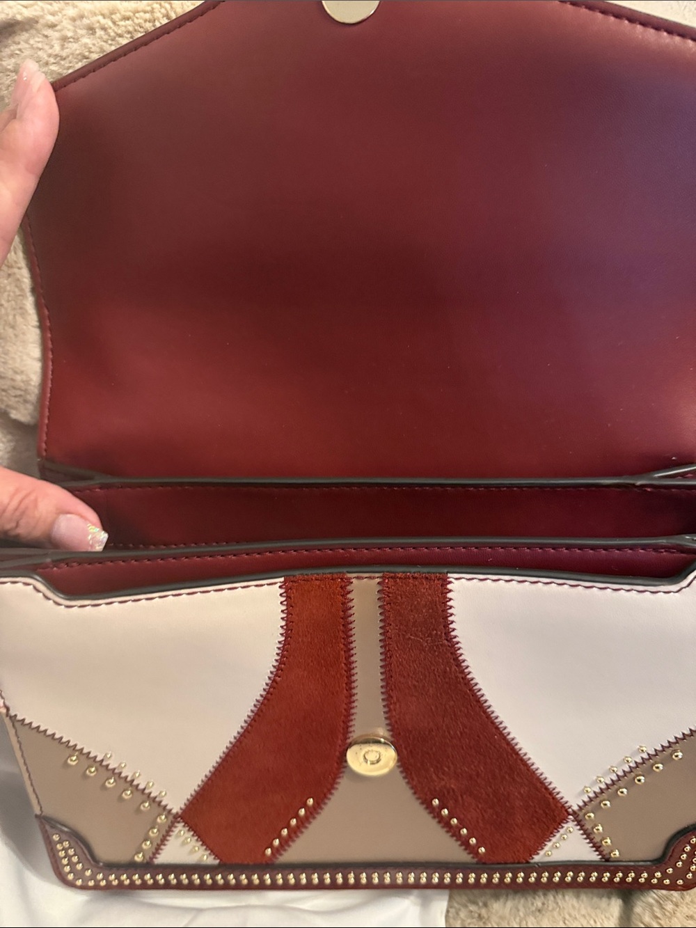 Michael Kors Burgundy, Beige and White Patchwork Crossbody Bag w/Dustbag - Picture 5 of 17